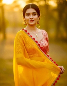 Sari indio de georgette liso para uso diario - Product Image 3