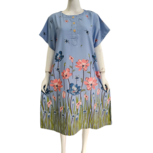 Vêtements de nuit pour femmes, imprimé floral, col rond, manches trois quarts, longueur complète, ample, été, rayonne, décontracté, respirant, tissu non tissé doux - Product Image 3