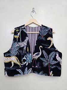 Velvet Floral Print Quilted Winter Vest <b>Coat</b> Sleeveless Statement Outerwear Short Jacket for Women - Product Image 5