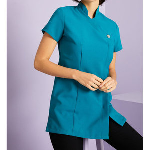 Uniformes de spa para mujer con diseño moderno de un botón y cremallera frontal, tela de poliéster, uniformes para personal de hotel. - Product Image 4