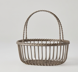 Artisanal Oval <b>Metal</b> Wire <b>Storage</b> <b>Basket</b> With Handle Rustic Minimalist Design Multi Purpose Neatening Container - Product Image 1