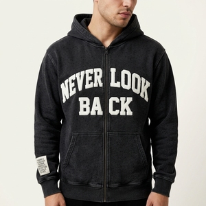 Plus Size <b>White</b> Zip <b>Hoodie</b> Custom Trendy Never Look Back DTG Graphic Print Unisex High Street 100% Cotton Private Label Apparel - Product Image 2