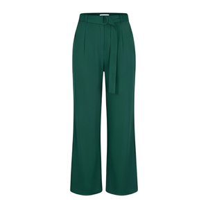 Elegant High Waist Wide Leg <b>Pants</b> Solid Green Crepe Pleated Front Belted Full Length Autumn Women's Trousers - Product Image 1