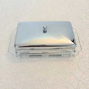 Vintage Glass <b>Butter</b> Dish Chrome Lid Clear Rectangular Hazel Atlas Style - Product Image 3