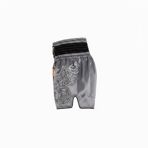 Shorts MMA brodés sur mesure pour hommes, gris, logo tigre, Muay Thai, boxe, entraînement de kickboxing, coupe classique, taille adulte - Product Image 2