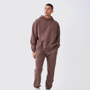 Ensemble sweat à capuche et pantalon pour homme, streetwear éco-responsable, couleur unie, manches longues, coupe classique, 100% polyester, vêtements décontractés d'été - Product Image 1
