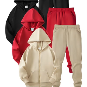 Boys' Solid Color Cotton Pullover Zipper Hoodie Joggers Sets Outdoor Sweatshirt Multi-Piece Casual Bangladesh Customized Brand - Product Image 1