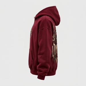 Sudadera con Capucha Oversize Color Granate para Hombre, Estilo Urbano, Corte Regular, Ropa Personalizada al por Mayor - Product Image 3