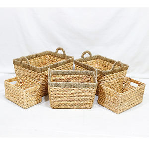 Panier de rangement en jacinthe d'eau tressé, écologique et naturel, fait main, rectangulaire, pour la décoration - Product Image 6