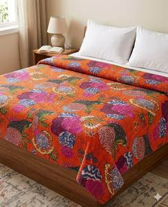Indian Handmade Floral Print Kantha <b>Quilt</b> Hand Stitched Reversible Cotton Bedding <b>King</b> <b>Size</b> Bedcover <b>Bedspread</b> Home Hotel Decor - Product Image 5