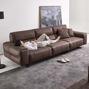 Divano in Vera Pelle Design Italiano Moderno a 3 Posti con Base in Metallo per Soggiorno Arredamento di Lusso per Villa - Product Image 5