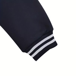 Blouson de baseball uni bleu marine en molleton respirant 100 % coton de haute qualité pour homme, style urbain, idéal pour l'été - Product Image 5