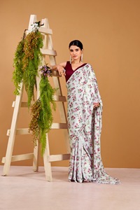 Indian Traditional Ethnic Satin Silk <b>Saree</b> in Floral Print for Casual Wear and Festive Function for Women Fancy Trendy Outfit - Product Image 3