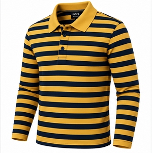 Men's Long Sleeve <b>Polo</b> <b>Shirt</b> Yellow <b>Navy</b> <b>Blue</b> Striped Button Front Collared Casual Top - Product Image 4