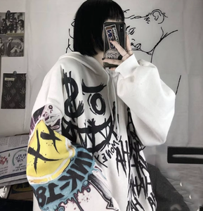 Sweat-shirt à capuche oversize pour femme, style gothique japonais, dessin animé, hip-hop, printemps automne, amusant, punk, vêtements pour filles - Product Image 6
