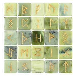 Juego de Piedras Rúnicas Vikingas Serpentine con Grabado en Oro para Reiki, Sanación, Meditación, Adivinación, Terapia con Cristales - Product Image 1