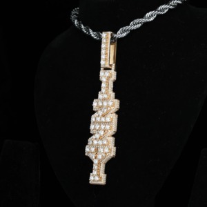 Vertical Letter Iced Out Custom Moissanite Name <b>Pendant</b> Hip Hop Two Tone <b>Initial</b> Letter 925 <b>Silver</b> GRA Certified Diamond <b>Pendant</b> - Product Image 1
