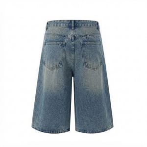 Shorts Bermuda en jean délavé bleu clair sur mesure, coupe ample, pour le streetwear, vente en gros - Product Image 2