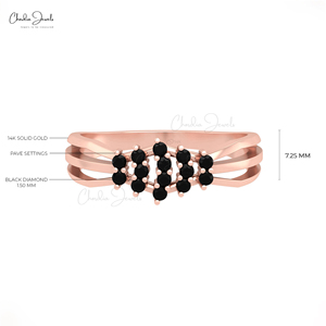 New Hot Selling 1.5mm Round Cut Black Diamond <b>Dainty</b> <b>Ring</b> with 14k Solid Rose Gold Wedding Band OEM ODM Jewelry Supplier - Product Image 3
