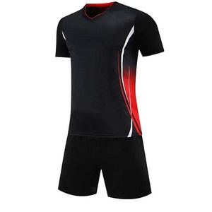 Ensemble de maillot de football pour homme, noir et rouge dégradé, col en V, manches courtes, respirant, coupe athlétique, toutes saisons - Product Image 4