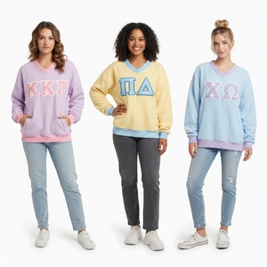 <b>Women's</b> Black <b>V</b>-<b>Neck</b> Oversized <b>Sweatshirt</b> With Glitter Greek Letters Sequined Front Full Sleeve Knitted Cotton Autumn Wear - Product Image 4