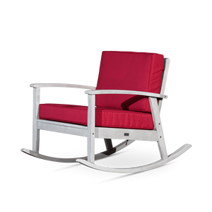 <b>Silver</b> Gray Finish Eucalyptus Rocking <b>Chair</b> with Burgundy Cushions for Patio Furniture - Product Image 3