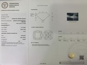 Diamants roses fantaisie en vrac, taille coussin, 1-3 carats, 1,56 carat, 1,57 carat, certifiés IGI, cultivés en laboratoire CVD pour la joaillerie (vente en gros) - Product Image 6