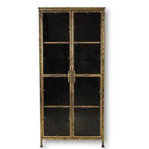 Rustic Metal <b>Wardrobe</b> with Glass Doors 4 Shelves Storage Cabinet Bedroom Furniture Antique Finish Metal Handles - Product Image 2