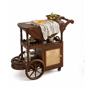 Handmade Solid Teak Wood <b>Serving</b> <b>Trolley</b> Cart With Rattan Door Vintage Kitchen Bar Cart Storage Furniture for Cafe Restaurant - Product Image 3