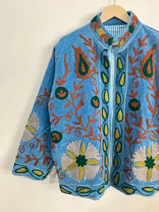 Bohemian <b>Velvet</b> Embroidered Jacket <b>Women</b> Suzani Ethnic Floral Design Autumn Winter Handmade Fashion <b>Coat</b> - Product Image 4