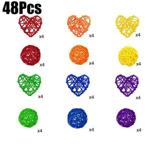 48pcs Colorful Wicker Rattan <b>Balls</b> Heart Shaped Vase <b>Bowl</b> Fillers Decorative Table Centerpieces Weddings Decorative Decor - Product Image 2