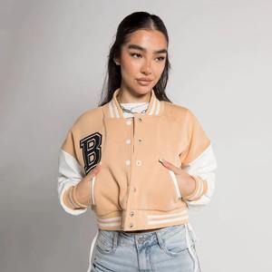 Women's Long Sleeve Baseball Cropped Letterman Varsity Jacket Custom Logo Fashionable Variety Breathable Autumn Cotton Filling - Product Image 6