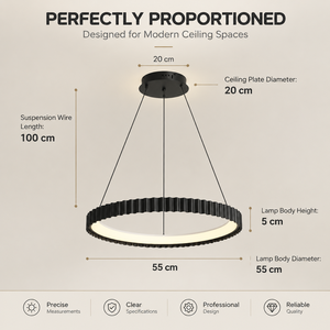 Suspension LED moderne minimaliste en métal noir et acrylique 29W avec télécommande et gradation progressive pour chambre à coucher - Product Image 3