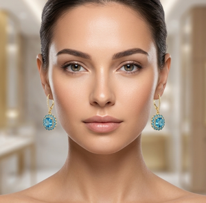Blue Quartz Drop Earrings 925 Sterling <b>Silver</b> Rhodium Plated Claw Setting Halo Dangle Earrings for <b>Wedding</b> Gift - Product Image 1