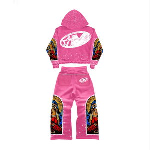 Survêtement en coton 100% vintage lavé, délavé au soleil, avec logo brodé personnalisé, appliqué et strass, pour homme - Product Image 3