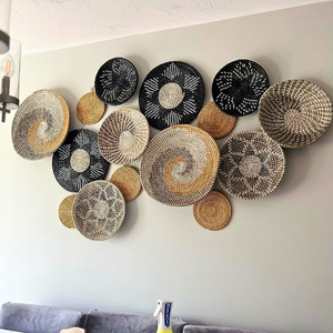 Ensemble de décorations murales multifonctionnelles en jonc de mer, faites à la main et écologiques, style moderne et antique, pour la décoration de la maison. - Product Image 1