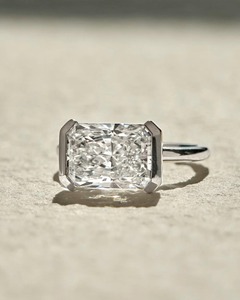 Radiant Diamond <b>Ring</b> 2.10CT Lab Grown Crushed <b>Ice</b> 14k Yellow Gold Solitaire Half Bezel 2MM Bypass Band IGI Certified <b>Ring</b> - Product Image 1