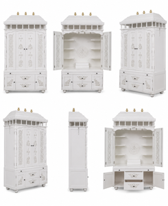Attractive Hand Carved Temple For Luxury Villas Modern White Wooden Pooja Mandir Cabinet WithStorage Puja Altar For Home UK Sale - Product Image 6
