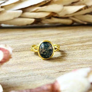 Nouvelle Arrivée Bagues en Agate Mousse Bohème en Laiton pour Femme Plaqué Or 18K Bande Torsadée Bijoux Naturels Vente en Gros/OEM/ODM - Product Image 3