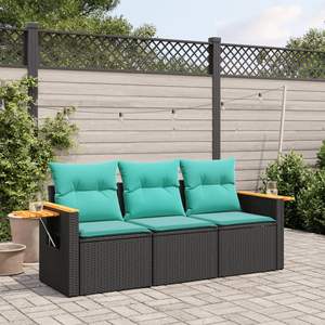 Ensemble de canapé de jardin 3 pièces avec housses amovibles en rotin PE noir - Product Image 1