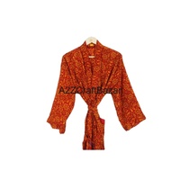 Bata Larga Íntima y Sexy de Mujer para Fiesta, Estilo Kimono Sari de Seda con Cinturón, Bolsillos Delanteros y Confección Artesanal de Patchwork