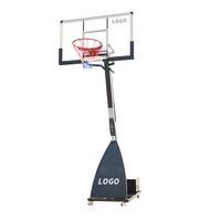 Système de basketball portable robuste avec panneau arrière en verre trempé PC de 54/60 pouces, hauteur réglable jusqu'à 10 pieds, personnalisé en usine ANBOO