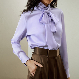 2026 Spring Autumn Wholesale 19mm Long Sleeve Vintage <b>Satin</b> Button Front Women's Luxury 100% Silk <b>Blouse</b> - Product Image 5