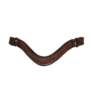 Frontal de cheval en cuir tressé à la main marron, forme incurvée profonde personnalisée, avec rembourrage doux en cuir de vache et boucle à bouton-pression. - Product Image 4