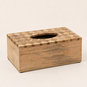 Boîte à mouchoirs en bois à carreaux, artisanale, rectangulaire, avec incrustations décoratives, pour la maison, le bureau et la décoration d'hôtel - Product Image 3