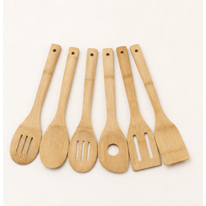 Ensemble d'ustensiles de cuisine 5 pièces en bois naturel, cuillères et spatules de cuisson, ensemble d'ustensiles de cuisine avec logo personnalisé pour les restaurants et la maison - Product Image 1