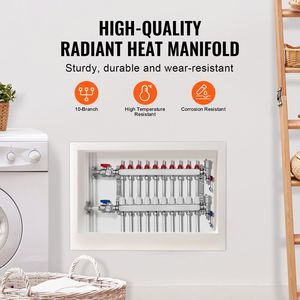 Collettore di Distribuzione a 10 Vie per Riscaldamento Radiante con Tubi PEX da 1/2 Pollice in Acciaio Inossidabile per Sistemi HVAC a Pavimento - Product Image 2