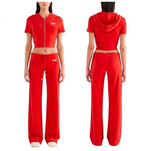 2026 Custom Logo Lace up Zipper High Collar Full Zip Hoodie Fitness Sport Short Sleeve SpringSummer Women's Casual Outfit <b>Set</b> - Product Image 4