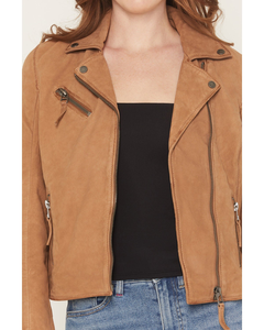 Tan <b>Suede</b> Moto <b>Jacket</b> Women Blush Star Patchwork Back Belted Biker Coat Genuine <b>Suede</b> Leather Camel Western Rock Outerwear - Product Image 3