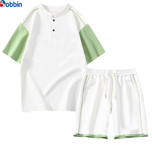 Conjunto Corto Personalizado para Hombre, Camiseta de Manga Corta con Bloques de Color de Alta Calidad, Camisa Casual Moderna con Cuello Alto, Conjunto de 2 Piezas para Verano - Product Image 3
